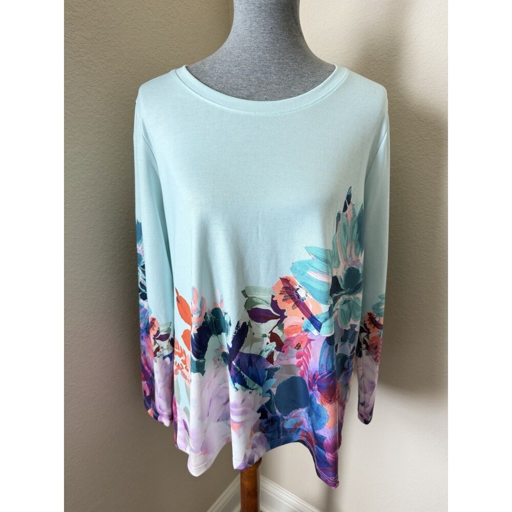 Soft Surroundings Size Petite Large Mint Green Floral Print Pasaia Top - NWT